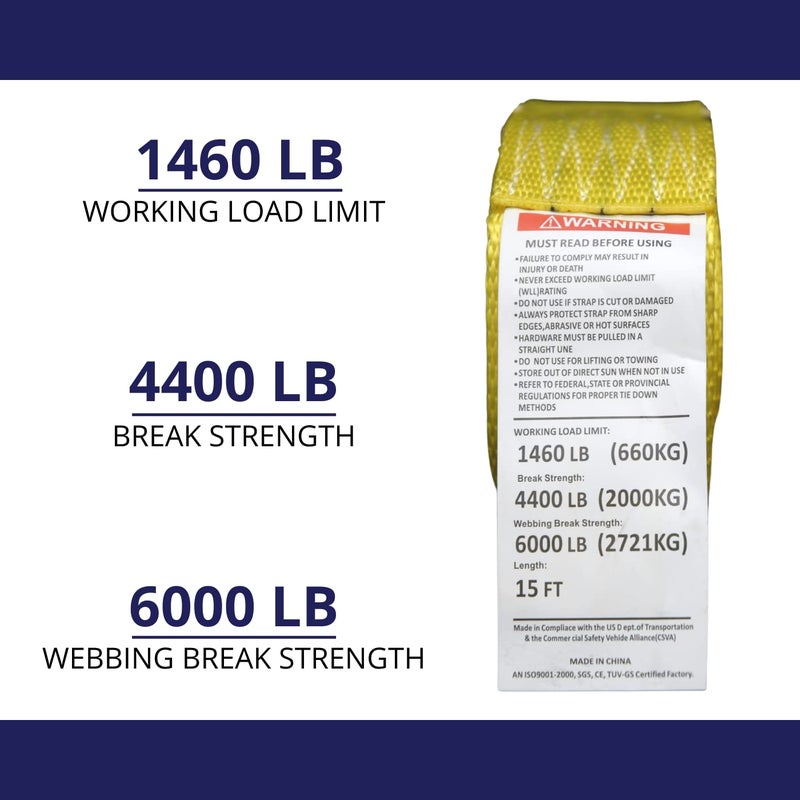 Cargo Control 4 Pack E-Track Ratchet Straps 2"" x15' 4400LB Tie Down - Image 5